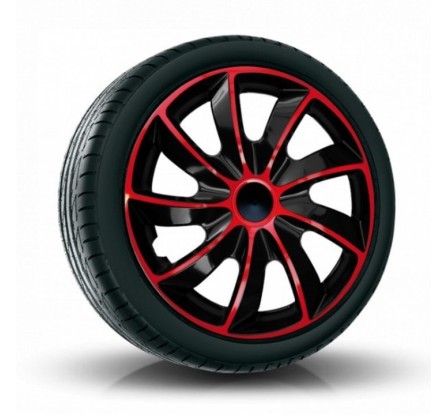 Puklice kompatibilné na auto Peugeot 15" QUAD červeno-čierne 4ks