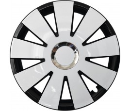 Puklice kompatibilné na auto Peugeot 15" Nefrytchrome bielo-čierne 4ks
