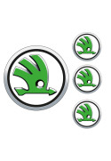 Logo na stredy kolies - živicové 4ks - ŠKODA biela/zelené 55mm